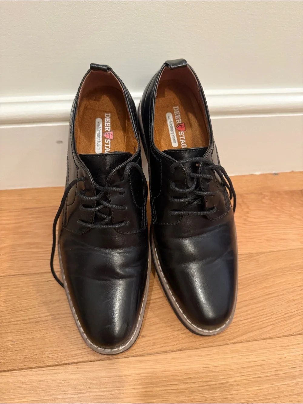 Deer Stags Boys Black Leather Lace-Up Oxford Zander Dress Shoes